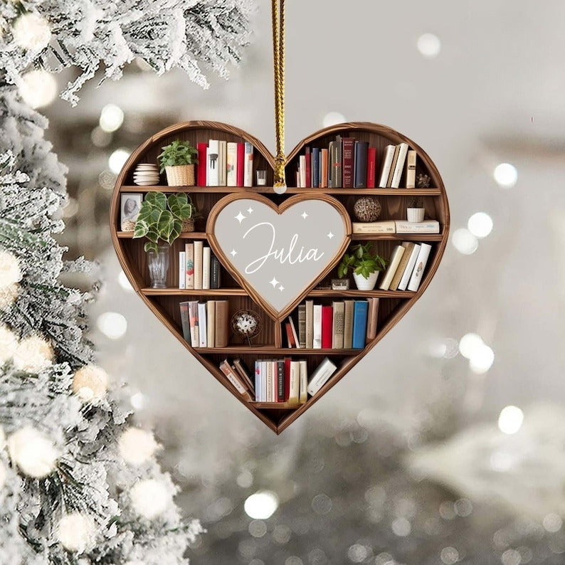 Personalized Christmas Book Tree Name Ornament, Custom Bookish Ornament, Book Lover Gift, Bookworm Gifts, Book Club Ornament, Librarian Gift