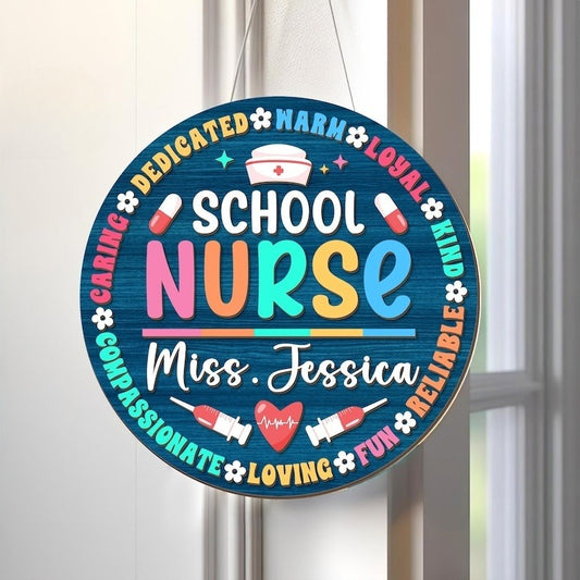 Personalized School Nurse 3D Laser Cut Door Sign, School Nurse Grad Door Hanger, Gift for New Nurse, Back To School, Health Room Decor