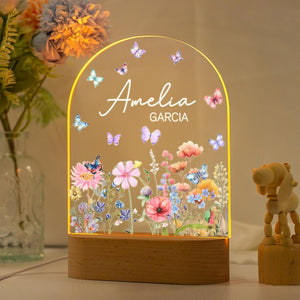 Custom Floral Butterfly Name Night Light,Personalized Flower Garden Night Lamp,Birthday Gift for Her,Bedroom Bedside Light,Nursery Decor