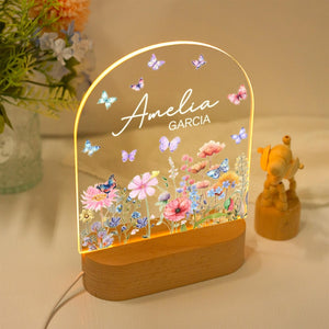 Custom Floral Butterfly Name Night Light,Personalized Flower Garden Night Lamp,Birthday Gift for Her,Bedroom Bedside Light,Nursery Decor