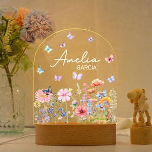 Custom Floral Butterfly Name Night Light,Personalized Flower Garden Night Lamp,Birthday Gift for Her,Bedroom Bedside Light,Nursery Decor