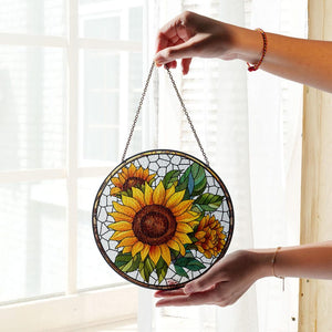 Sunflower Glass Suncatcher Floral Pendant Window Wall, Sunflower glass hanging plant suncatcher window decor, Sunflower Suncatcher