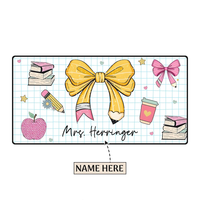 Teacher Pencil Bow Mouse Pad, Funny Teacher Desk Mat, Personalized Gift for Teacher, Classroom Decor, World's Best Teacher, Teacher Desk Mat