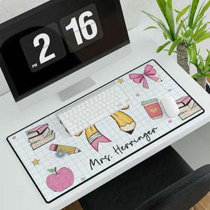 Teacher Pencil Bow Mouse Pad, Funny Teacher Desk Mat, Personalized Gift for Teacher, Classroom Decor, World's Best Teacher, Teacher Desk Mat
