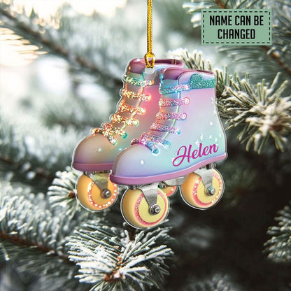 Personalized Roller Skate, Roller Derby Christmas Light Car Ornament, Love Roller Skate Christmas Ornament, Xmas Hanging Ornament 2d Flat