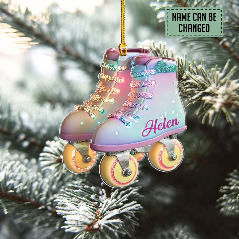 Personalized Roller Skate, Roller Derby Christmas Light Car Ornament, Love Roller Skate Christmas Ornament, Xmas Hanging Ornament 2d Flat