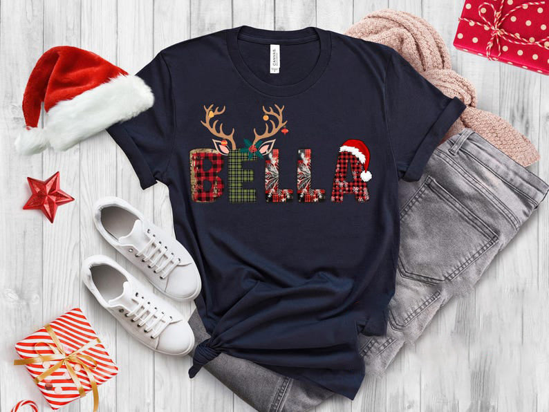 Family Christmas Name Shirt, Doodle Alphabet Family Christmas Shirt, Personalized Christmas Family T-Shirt, Custom Christmas Shirt With Name