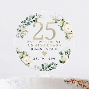 Personalised Anniversary Cake Topper, Ivory Floral Anniversary Cake Topper, 20th 25th 30th 40th 50th 60th Cake Topper, Cake Decorations