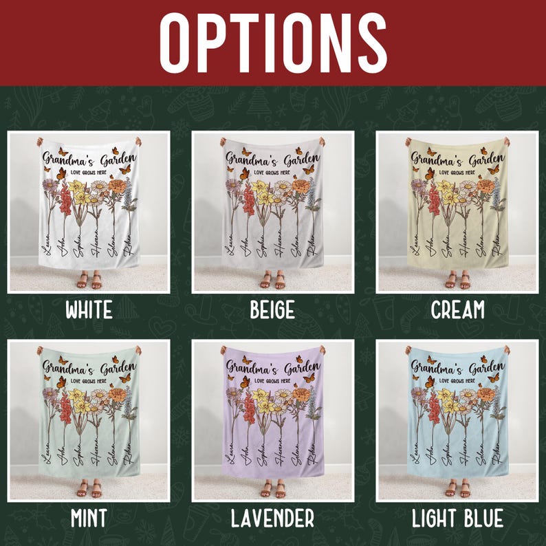 Personalized Grandmas Garden Blanket, Grandma Love Grows Here Blanket, Birth Month Flowers With Family Names Gift, Mother's Day Gift