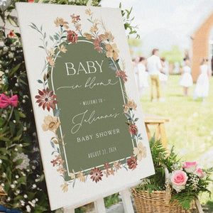Baby In Bloom Baby Shower Sign, Sage Baby Shower Welcome Sign, Wildflowers Baby Shower Decorations FramedFablesStore