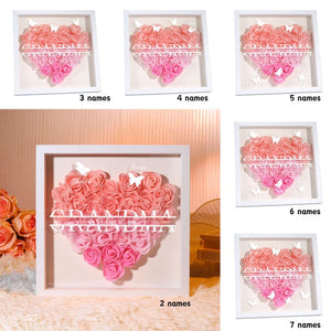 Personalized Flower Heart Shadow Box for Mom,Roses Shadowbox with Names,Custom Frame Gift for Mother's Day,Gift for Mom and Grandma Nana