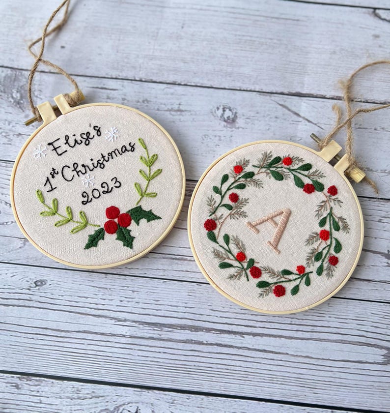Hand Embroidered Baby's first Christmas Ornament, Custom Embroidered Hoop Ornament, Christmas Decor, Holiday Decor, Christmas Tree Decor.