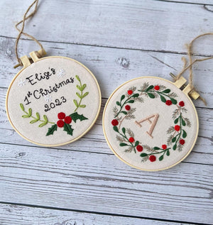 Hand Embroidered Baby's first Christmas Ornament, Custom Embroidered Hoop Ornament, Christmas Decor, Holiday Decor, Christmas Tree Decor.