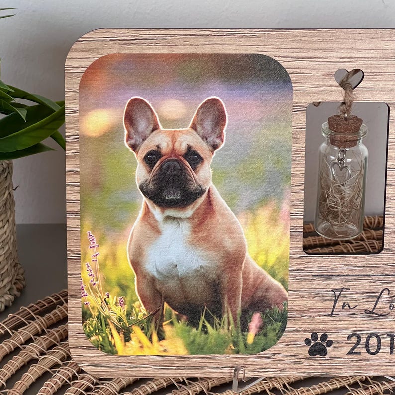 Pet Memorial Frame with Custom Photo, Name, and Dates - Not Include Fur Vial, Print Pet Photo & Quote