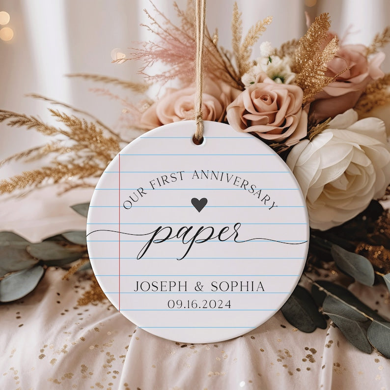 Personalized First Anniversary Ornament, 1st Anniversary Gift, Paper Wedding Anniversary Ornament, Anniversary Gift for Husband Wife