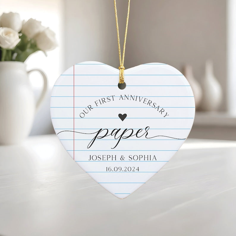 Personalized First Anniversary Ornament, 1st Anniversary Gift, Paper Wedding Anniversary Ornament, Anniversary Gift for Husband Wife