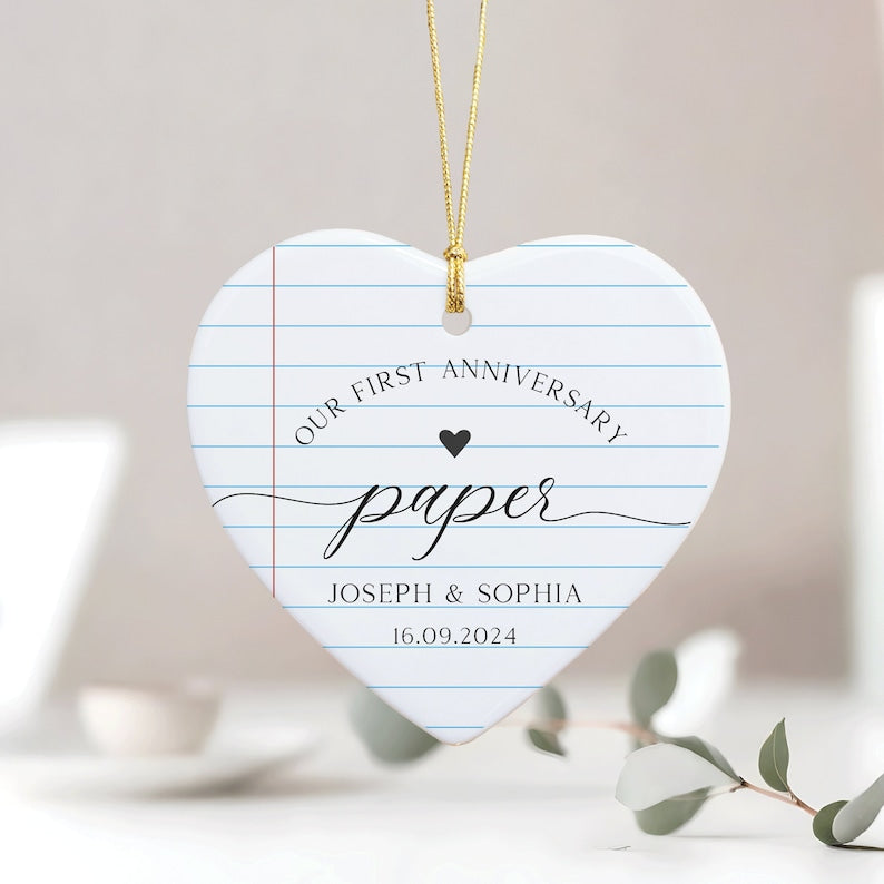 Personalized First Anniversary Ornament, 1st Anniversary Gift, Paper Wedding Anniversary Ornament, Anniversary Gift for Husband Wife