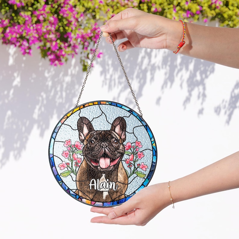 Personalized Dog Photo Stained Glass Suncatcher Pet Portrait Lightcatcher Pet Loss SunCatcher Pet Memorial Pet Lover Gift Window Hanging