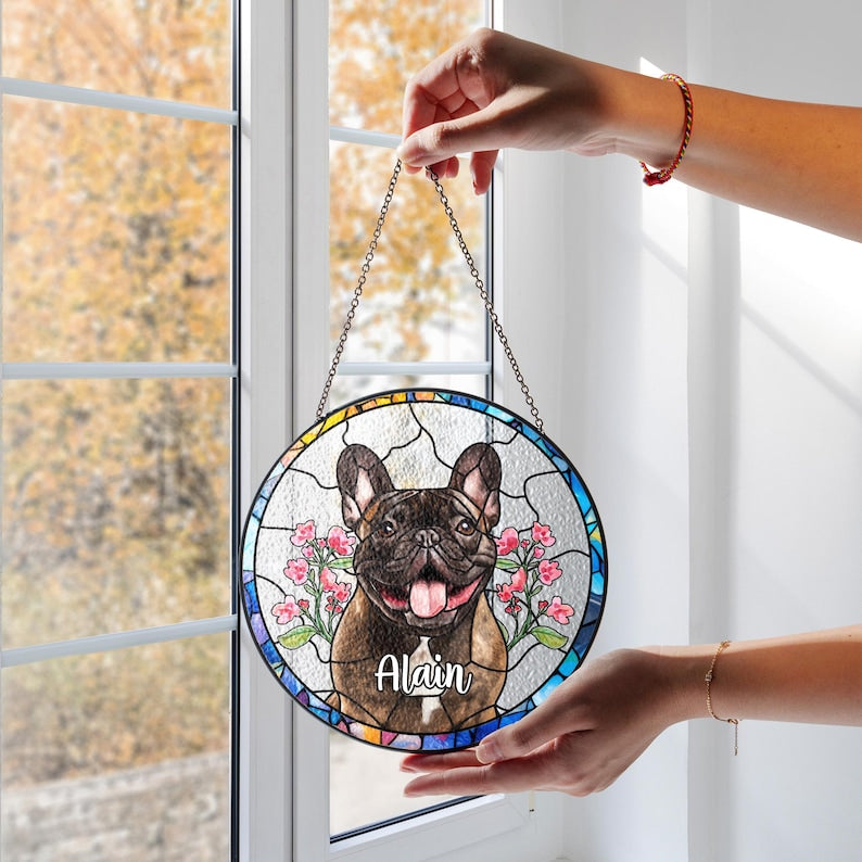 Personalized Dog Photo Stained Glass Suncatcher Pet Portrait Lightcatcher Pet Loss SunCatcher Pet Memorial Pet Lover Gift Window Hanging
