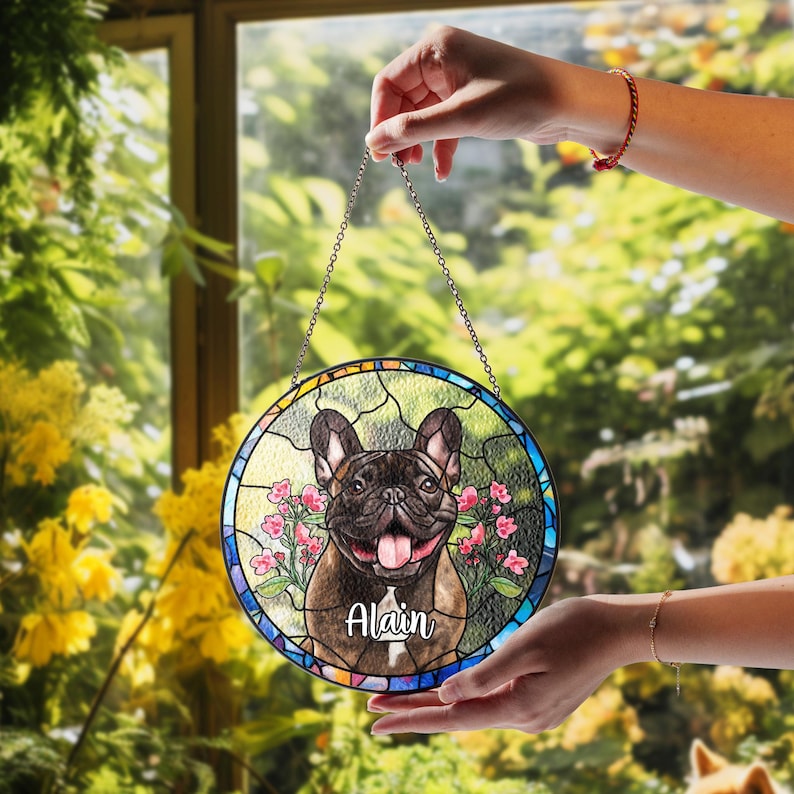 Personalized Dog Photo Stained Glass Suncatcher Pet Portrait Lightcatcher Pet Loss SunCatcher Pet Memorial Pet Lover Gift Window Hanging