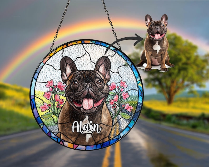 Personalized Dog Photo Stained Glass Suncatcher Pet Portrait Lightcatcher Pet Loss SunCatcher Pet Memorial Pet Lover Gift Window Hanging