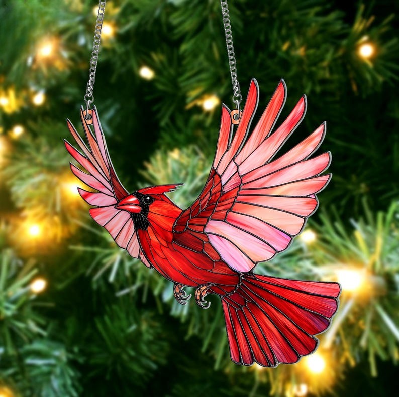 Red Cardinal Suncatcher, Cardinal Acrylic Window Hanging, Bird Lover Gift, Bird Memorial Gift for Christmas, Cardinal Lover Gift