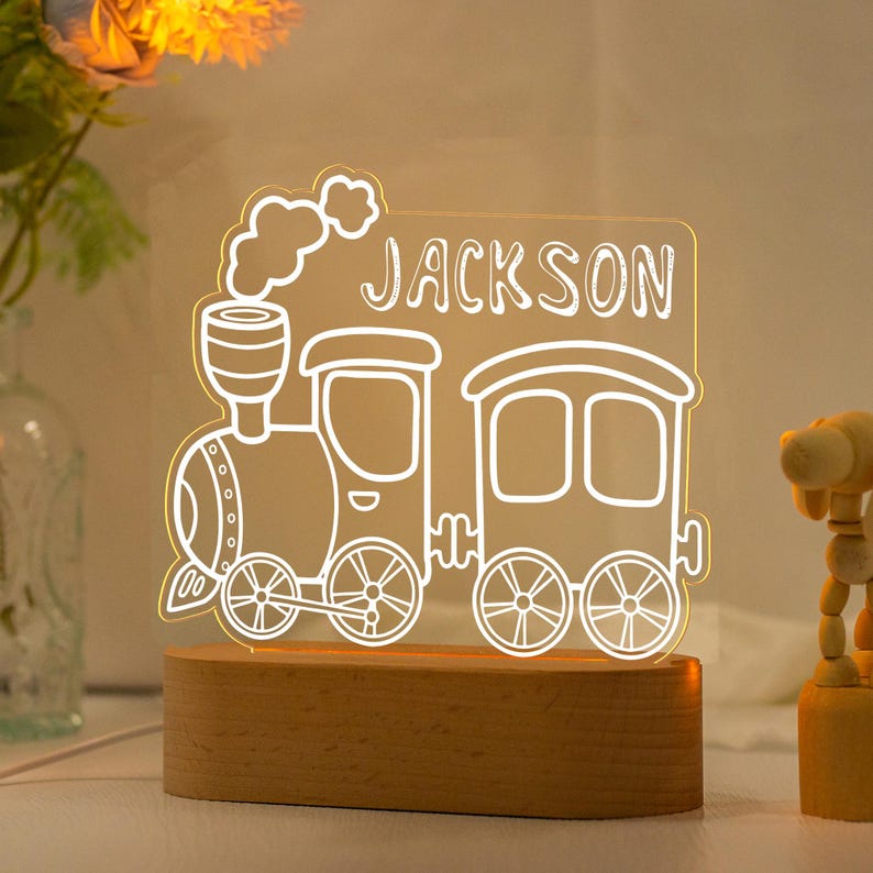Personalized Train Night Light,Baby Boy Night Light, Cute Night Light,Birthday Gifts For Kids,Christmas Gifts for Toddlers,Nursery Decor