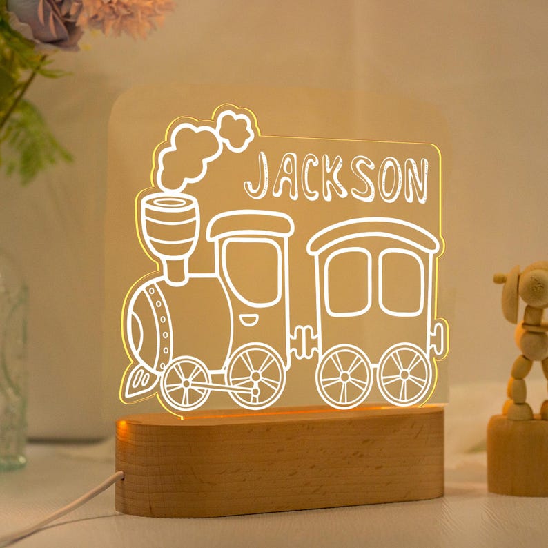 Personalized Train Night Light,Baby Boy Night Light, Cute Night Light,Birthday Gifts For Kids,Christmas Gifts for Toddlers,Nursery Decor