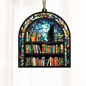 Personalized Cat Book Suncatcher Ornament, Custom Reading Cat Acrylic Window Hanging, Book Window Decor, Book Lover Gift, Cat Lover Gift