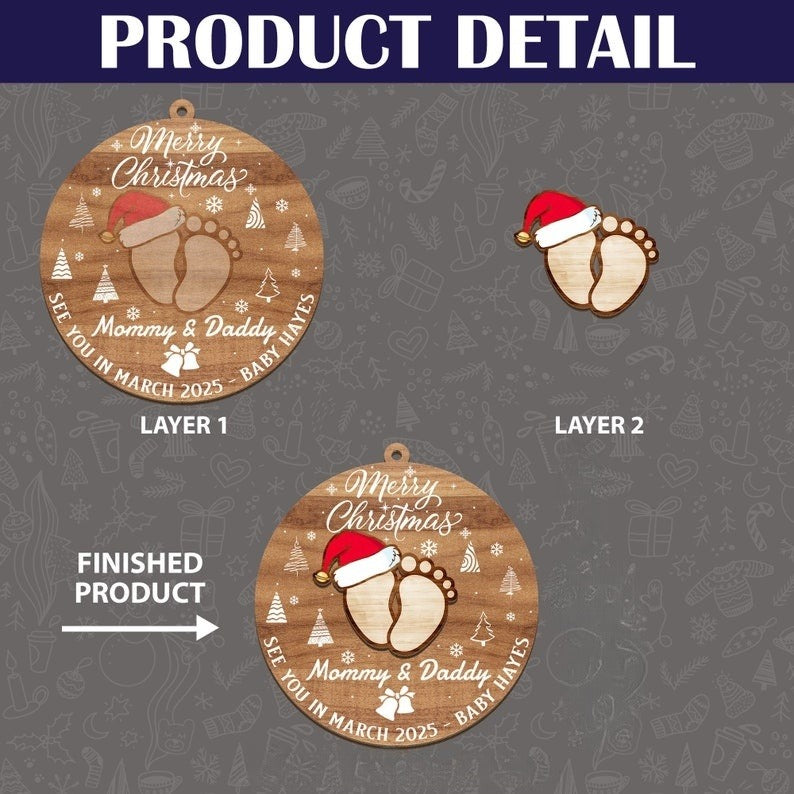 Mommy and Daddy Merry Christmas, See You in 2024, 2-Layer Wooden Ornament, Pregnancy Ornament, Custom Name Ornament, Expecting Parents Gifts