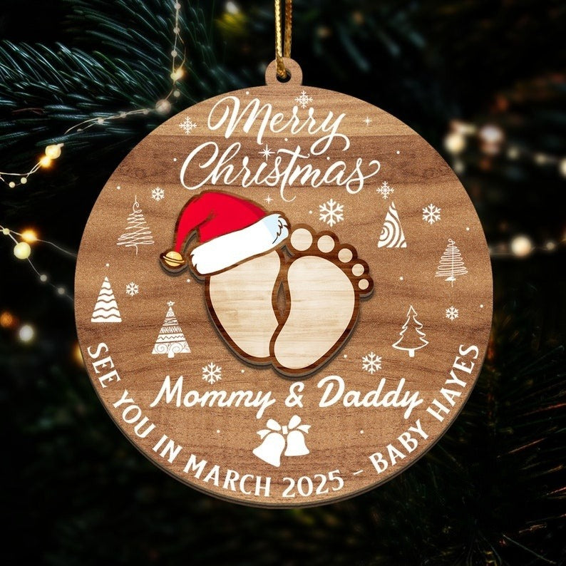 Mommy and Daddy Merry Christmas, See You in 2024, 2-Layer Wooden Ornament, Pregnancy Ornament, Custom Name Ornament, Expecting Parents Gifts