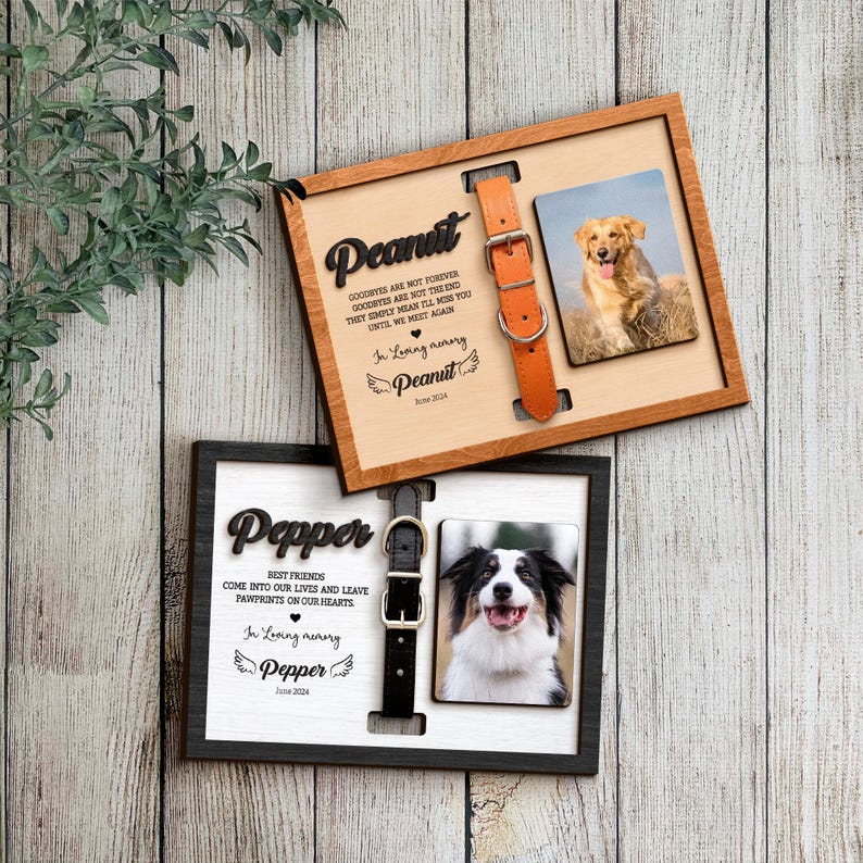 Personalized Dog Memorial Wood Frame With Collar Holder, Memorial Pet Collar Sign with Photo, Dog Memorial Gifts, Dog Sympathy Gift