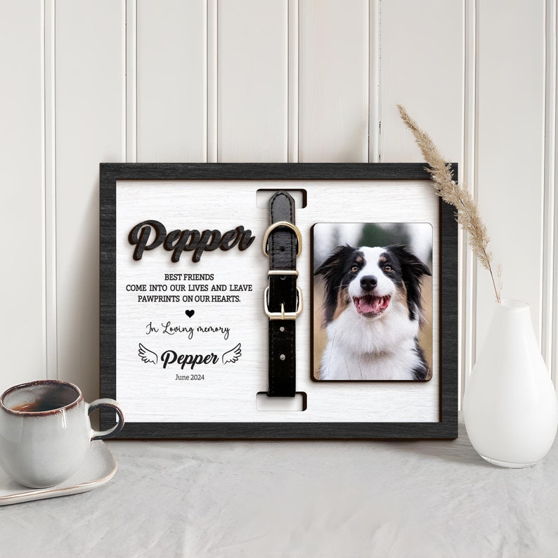 Personalized Dog Memorial Wood Frame With Collar Holder, Memorial Pet Collar Sign with Photo, Dog Memorial Gifts, Dog Sympathy Gift