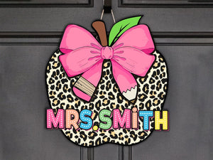 Personalized Teacher Door Sign, Apple Name Sign, Classroom Decor, Custom Name Teacher Door Hanger, Teacher Door Sign Back To School