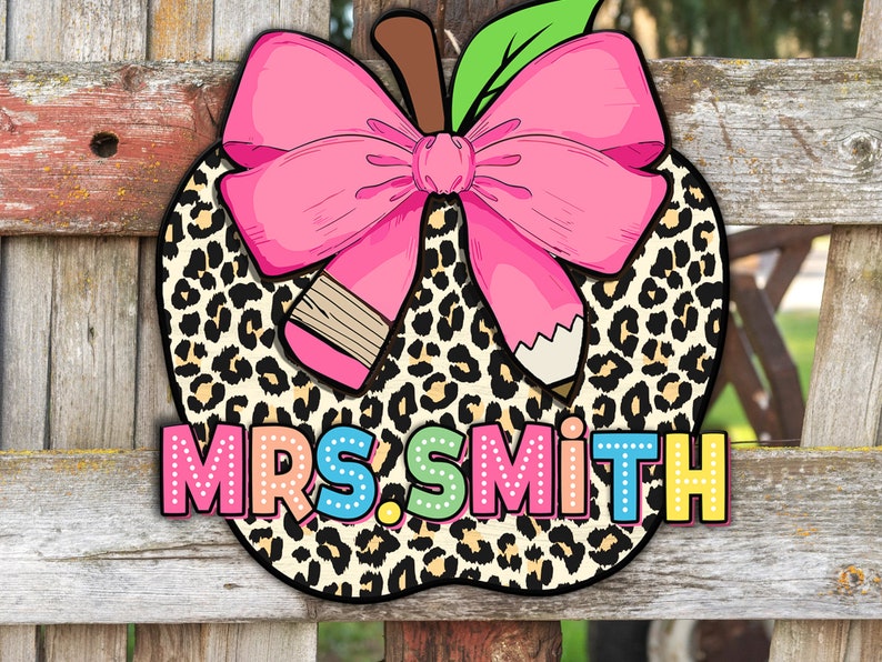 Personalized Teacher Door Sign, Apple Name Sign, Classroom Decor, Custom Name Teacher Door Hanger, Teacher Door Sign Back To School