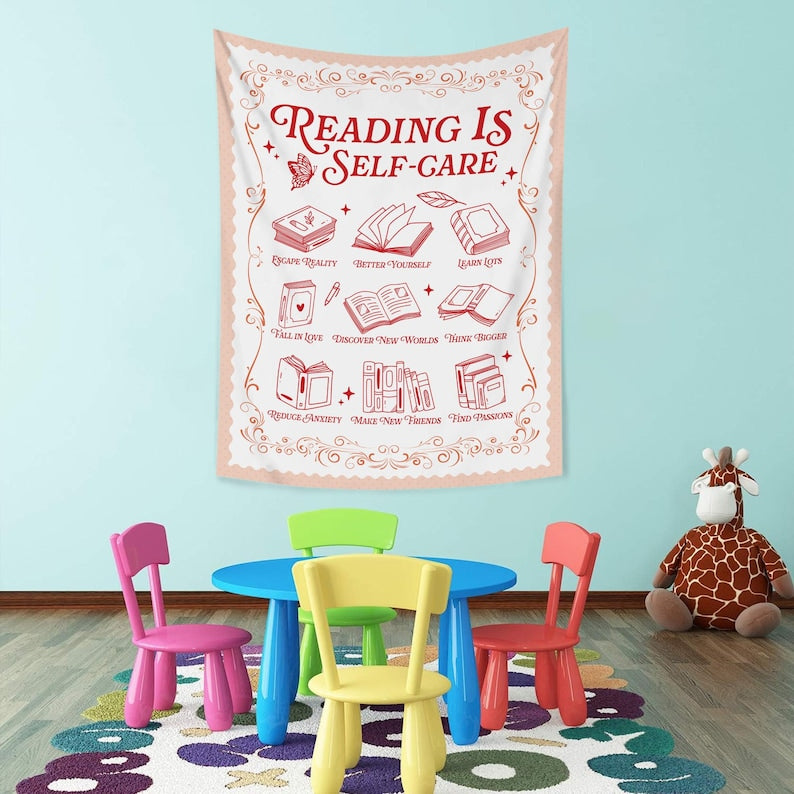 Reading Is Self Care Classroom Decor, Book Lover Gift, Classroom Tapestry, Groovy Classroom Banner,Reading Teacher Gift,Teacher Appreciation