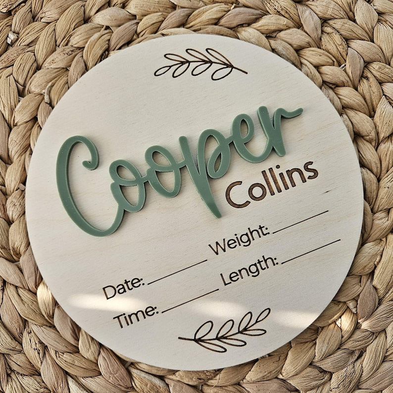 Newborn Birth Disc | Birth Announcement Name Sign | Birth Stats Baby Arrival Announcement Sign | Wood Hospital Sign | Baby Photo Prop