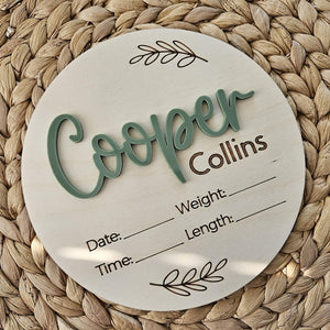Newborn Birth Disc | Birth Announcement Name Sign | Birth Stats Baby Arrival Announcement Sign | Wood Hospital Sign | Baby Photo Prop