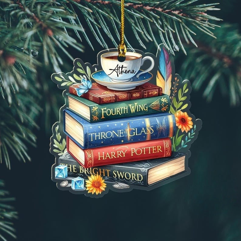 Personalized Bookstack Christmas Ornament, Book Lover Ornament,Librarian Ornament, Custom Title of Books Gifts, Bookworm Ornament,Xmas Decor