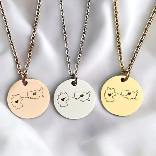 Personalised Country Necklace Two Home Necklace Valentine's Gift Personalised Necklace Gift Country Map Gift Personalised Jewellery