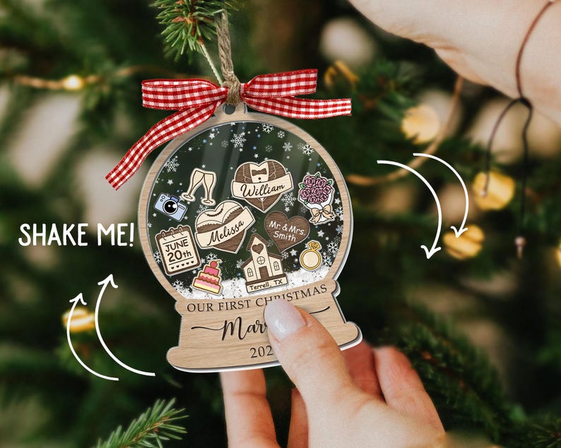 Our First Christmas Married Ornament 2024, Wedding Shaker Ornament, Engaged Christmas Ornament, Just Married 3D Ornament Personalized Gifts