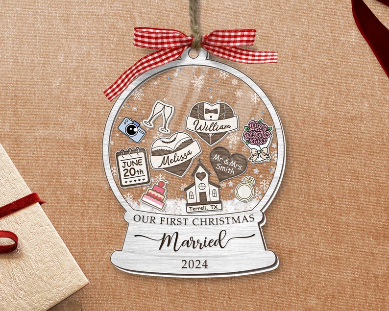 Our First Christmas Married Ornament 2024, Wedding Shaker Ornament, Engaged Christmas Ornament, Just Married 3D Ornament Personalized Gifts