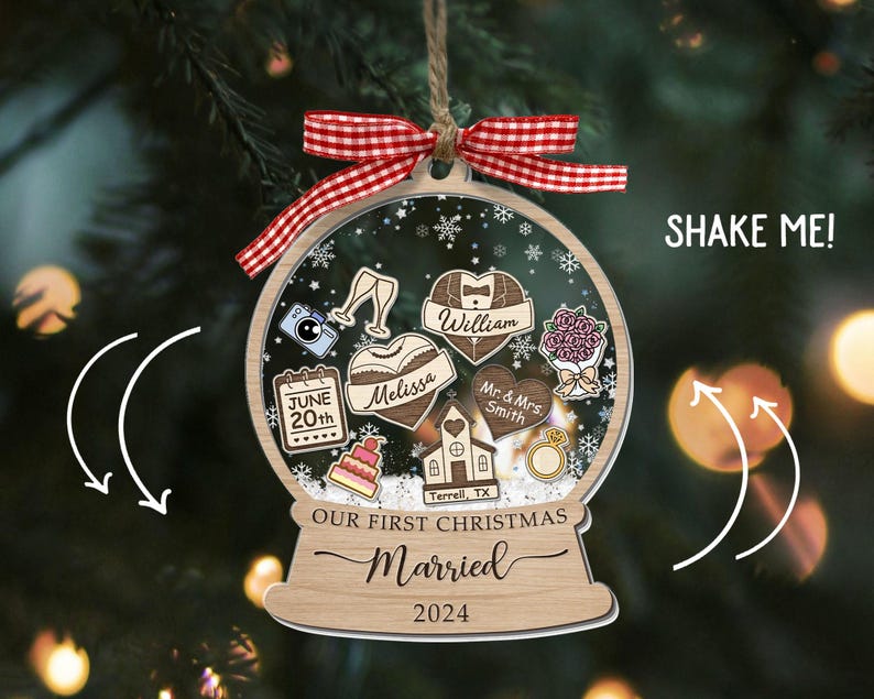 Our First Christmas Married Ornament 2024, Wedding Shaker Ornament, Engaged Christmas Ornament, Just Married 3D Ornament Personalized Gifts