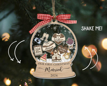 Our First Christmas Married Ornament 2024, Wedding Shaker Ornament, Engaged Christmas Ornament, Just Married 3D Ornament Personalized Gifts