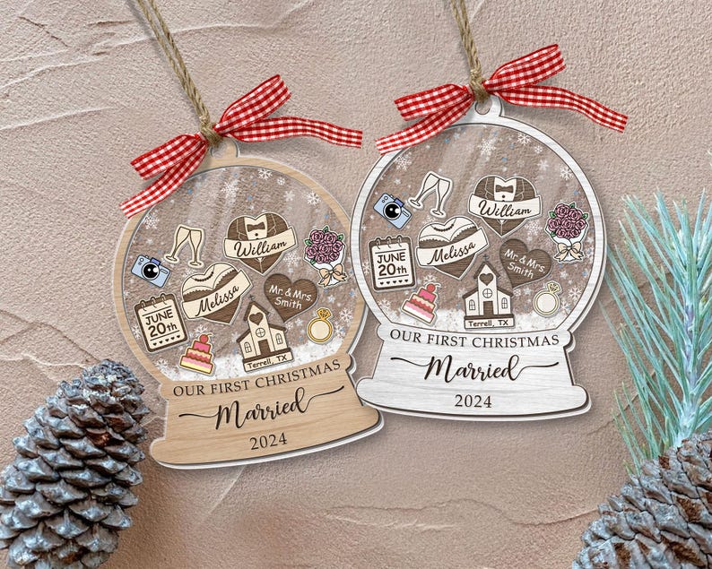 Our First Christmas Married Ornament 2024, Wedding Shaker Ornament, Engaged Christmas Ornament, Just Married 3D Ornament Personalized Gifts