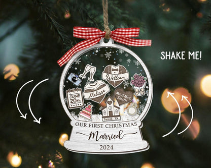 Our First Christmas Married Ornament 2024, Wedding Shaker Ornament, Engaged Christmas Ornament, Just Married 3D Ornament Personalized Gifts