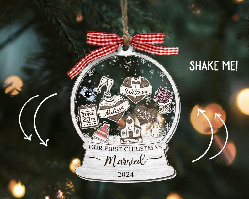 Our First Christmas Married Ornament 2024, Wedding Shaker Ornament, Engaged Christmas Ornament, Just Married 3D Ornament Personalized Gifts