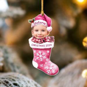 Custom Photo Kids Christmas 2024, Christmas Holiday Ornament Gift, Personalized Photo Christmas Family Santa Ornament Xmas Tree Decoration