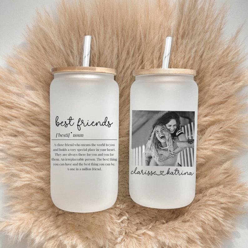 Bestie Definition Glass Tumbler, Personalize Best Friend Cup, Friendship Gift, Best Friend Birthday Gift, BFF Tumbler With Photo