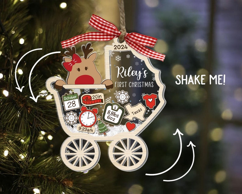 Personalized Baby's First Christmas Ornament 2024, Custom New Baby Gift, 4D Shake Babies Ornament, Baby Shower Gift, Baby Name Xmas Keepsake